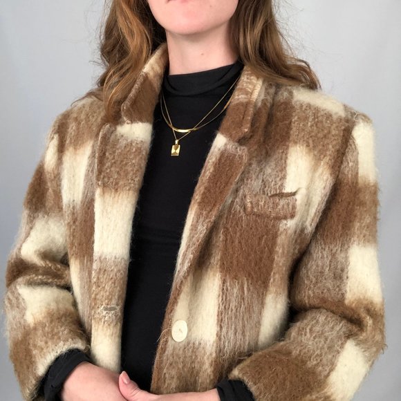 Stunning Vintage Plaid Mohair Wool Long Oversized Trench Shacket Jacket Pea Coat - Picture 6 of 10